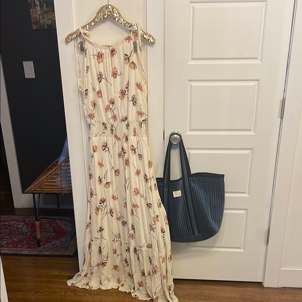 Floral Cream Maxi Dress L